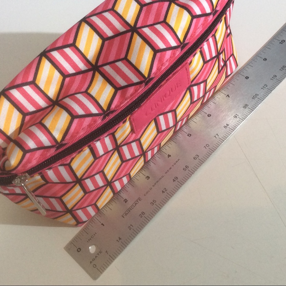 Clinique Geometric Square Cube Pink Yellow Rectangular Cosmetic Case Storage Bag - Picture 2 of 6